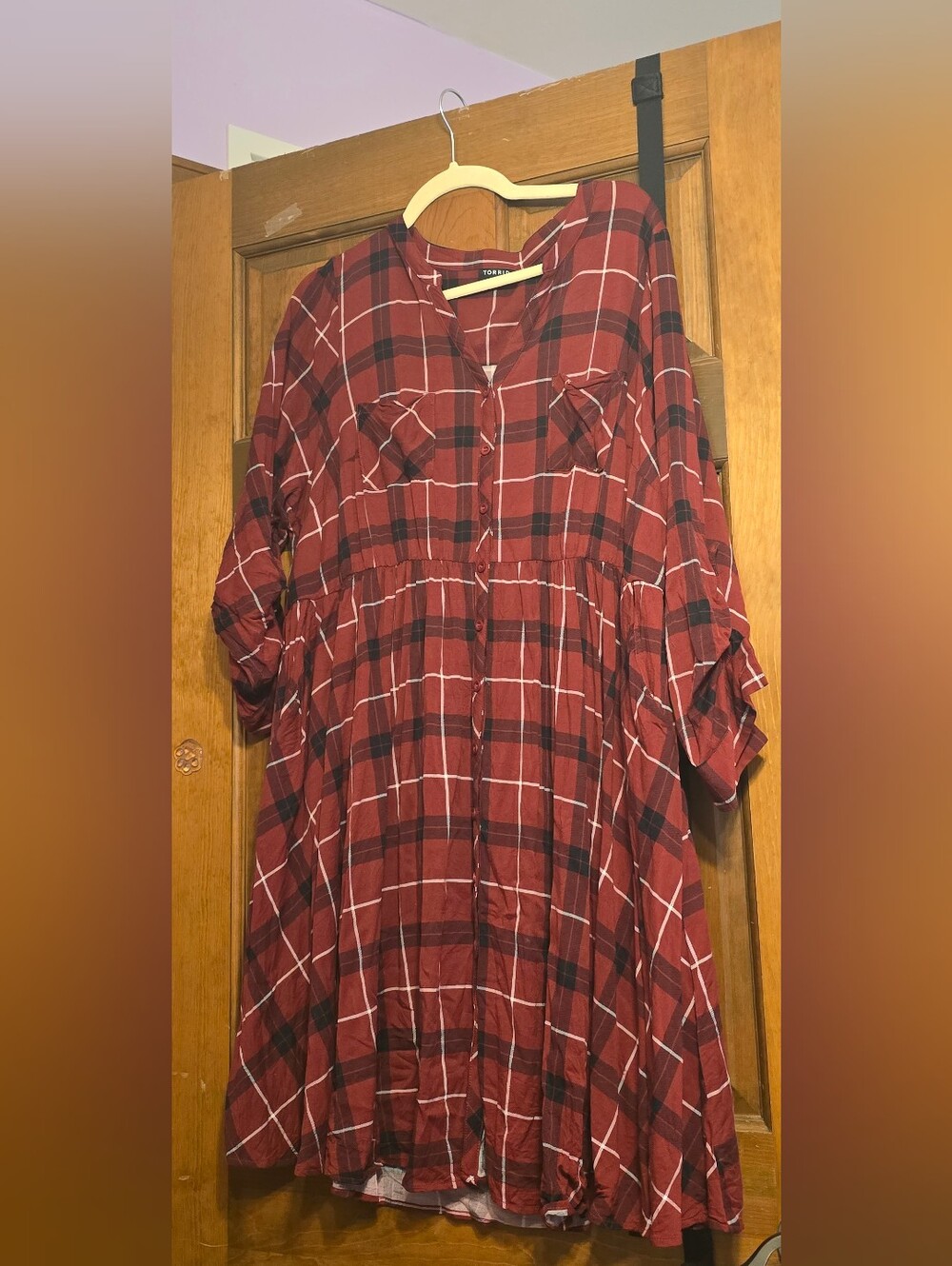 torrid Rust Red Plaid Button-Front Long Sleeve Dress